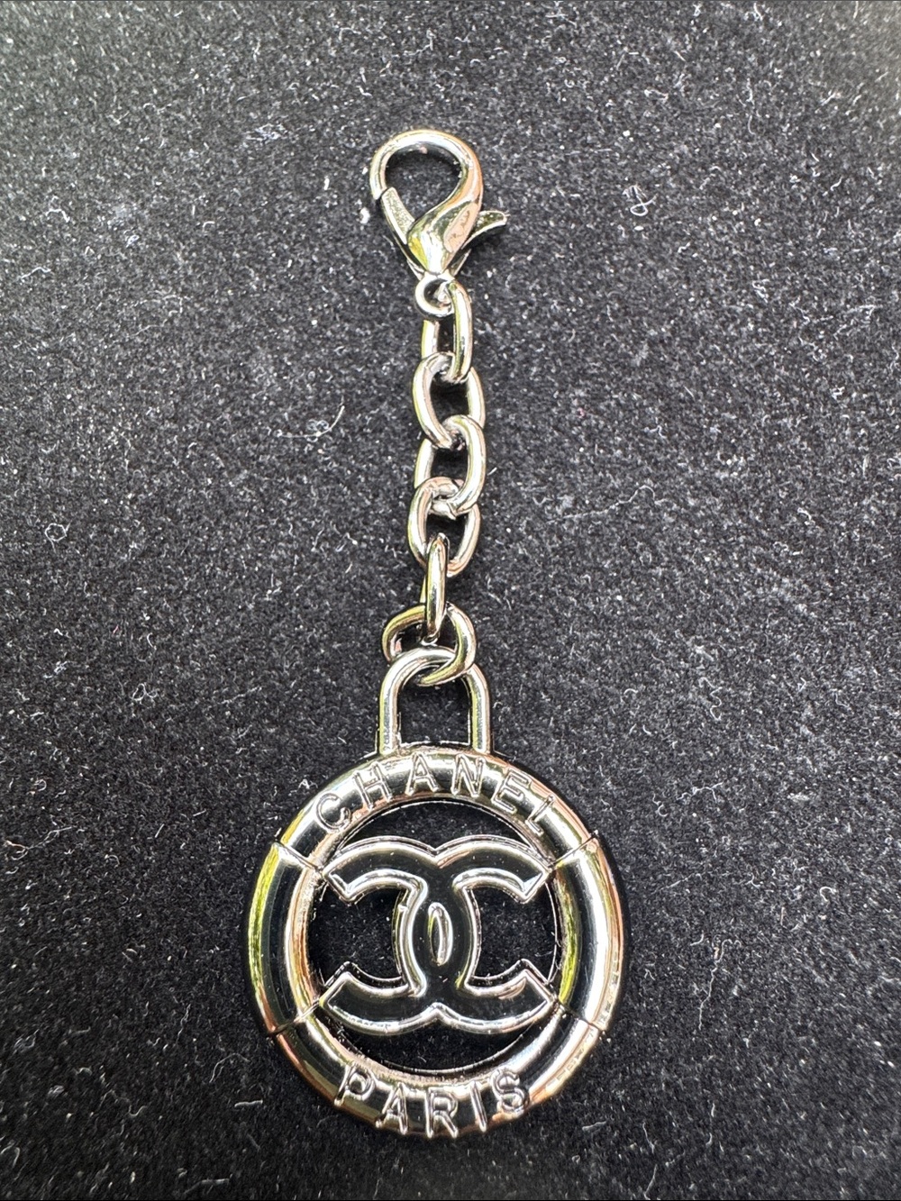 Key charm  gunmetal  Silver and Black CC Round Key Charm